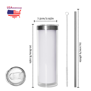 Vaso Térmico Sublimable Blanco de 20oz con Doble Pared, Interior de Acero Inoxidable y Exterior de Plástico, con Orificio Preperforado, Modelo RTS de EE. UU. - Product Image 3