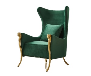 Nordic <span class=keywords><strong>Leather</strong></span> European Design Holz sessel blau Wingback faul Lobby Luxus Royal Wohnzimmer Stühle - Product Image 1