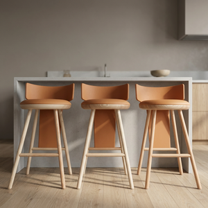 Modern Scandinavian <b>Bar</b> <b>Stool</b> <b>with</b> Leather <b>Backrest</b> and Wood Base for Home <b>Bar</b> Use Super Sale - Product Image 1