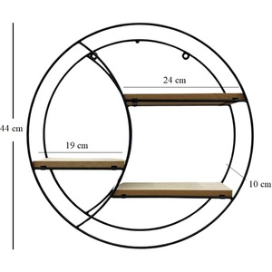 Étagère murale ronde en fer et bois, diamètre 44 cm, design à 3 niveaux flottants - Product Image 2