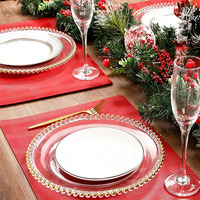 Assiette de présentation perlée en or clair de 13 pouces assiette de dîner de mariage assiettes décoratives en plastique doré ins pour la fête
