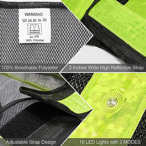 CITICITY Custom logo Mesh Polyester Safety Vest Night Traffic Adjustable Size Reflective Running Vest with 16 Led Lights - Product Image 4