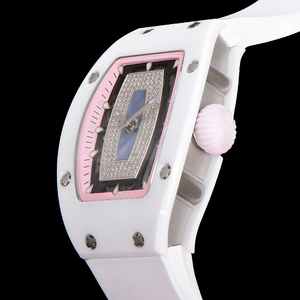 Reloj de Pulsera de Lujo para Mujer, Regalo de Navidad, Caja Blanca en Forma de Barril, Correa Blanca, Esfera Azul de Nácar, Completamente Adornado con Diamantes - Product Image 3