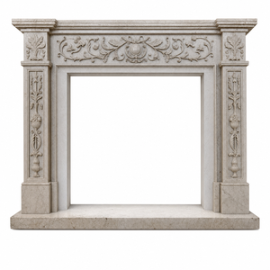 Chimenea tradicional de mármol con tallado ornamentado, de mármol travertino beige, para interiores, con estufa de leña para comedor. - Product Image 2