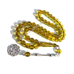 하이 퀄리티 노란색 투명 이슬람기도 10mm 51 구슬 수지 용품 판매를위한 Tasbih 세련된 Tasbeah 아랍어 시계 묵주 - Product Image 5