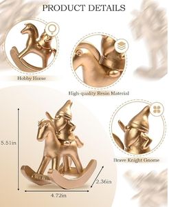 Resina adorna la estatua con lindos caballeros y enanos montando caballos. Un regalo de Gnomo para los amantes de los caballos Artesanías de resina - Product Image 3