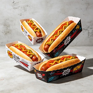 Eco Friendly Custom Hot Dog Paper <b>Boxes</b> Wholesale Bulk Disposable Kraft Food Boats Packaging for Snack Bar Food Truck - Product Image 4