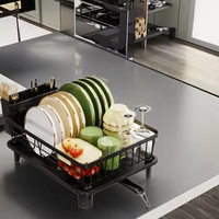 Égouttoir à vaisselle à double niveau, gain de place, en acier inoxydable noir avec bac de récupération d'eau, bec de drainage d'évier en ABS, supports de rangement de cuisine