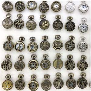 Toptan karışık tasarımlar küçük boy klasik roma bronz Dia 28MM cep saati Vintage antik Model kalp Hollow cep saati - Product Image 6