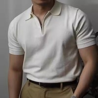 Haute qualité personnalisé hommes vieux argent quart zippé tricot pour chemise blanc solide manches courtes pull pull respirant