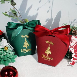 Luxury Gold Foil Logo Printed Christmas Festival Present Packaging Gift Bag <b>Small</b> <b>Shopping</b> Paper Bag with Ribbon Bowknot - Product Image 1