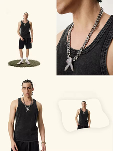 تصميم جديد رائج البيع بالجملة ملابس الشارع المخصصة الوزن الثقيل Gsm أسود رمادي أعلى خزان غسيل حمض أعلى خزان - Product Image 3