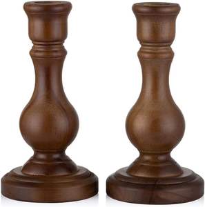 Candlestick kayu untuk set kandil 2 potong, kandil kerucut kayu untuk meja makan keluarga perapian pintu masuk deco - Product Image 1