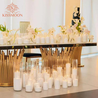 Table rectangulaire blanche personnalisée avec base en tiges dorées et structure en acier inoxydable pour réceptions de mariage, événements, fêtes et banquets