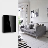 Interrupteur d'alimentation intelligent Wi-Fi à écran tactile double direction 2 gangs UE, contrôle LED miroir, courant max. 10A, cadre en verre, certifié CE/RoHS/FCC, AC