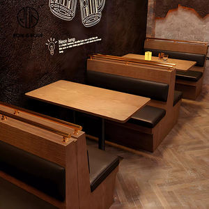 Muebles Comerciales de Asientos para Restaurante de Comida Rápida, Estilo Vintage, Cuadrados, de Madera, con Cuero Negro, Espuma de Alta Densidad, Duraderos - Product Image 1