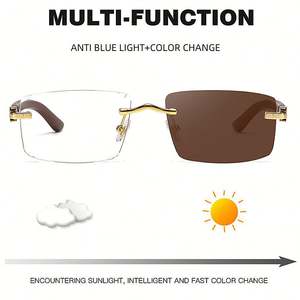 Gafas de Sol Cuadradas Sin Montura con Logotipo Personalizado 2025, de Lujo para Hombre y Mujer, con Cambio de Color, con Textura de Madera, Fotocromáticas, Anti Luz Azul - Product Image 2