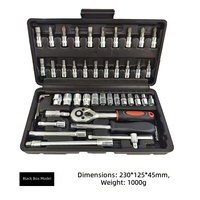 Jeu de 46 Pièces de Clés à Douille et à Cliquet avec Entraînement 1/4 Pouce, Douilles Embouts Métriques, Rallonge et Outils à Main en Coffret
