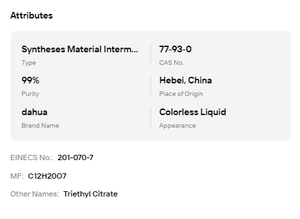 Triethyl Citrate TEC 99% Purity Colorless Liquid Biodegradable Plasticizer for Cosmetics & Perfumes - Product Image 6
