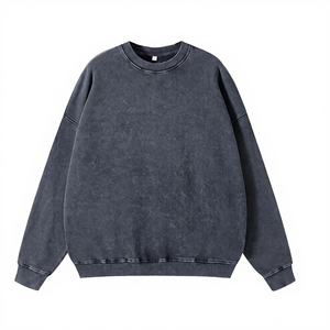 Sweat-shirt à col rond en molleton uni avec broderie personnalisée, 500 GSM, 100 % coton, teint en pièce, gaufrage 3D, surdimensionné, écologique, acide - Product Image 4