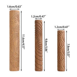 مجموعة بكرات نمذجة الطين 10 ، مجموعة دبابيس دوارة من الطين بنمط موجة الخشب - Product Image 4