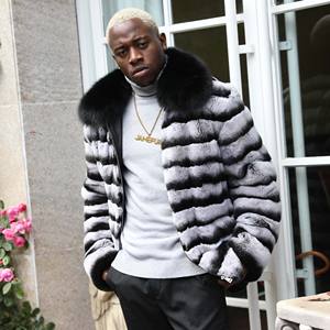 Abrigo de piel de conejo <span class=keywords><strong>Chinchilla</strong></span> tinte cálido de lujo de talla grande para hombre - Product Image 3