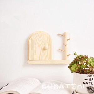 Cache-interrupteur mural en bois avec crochets porte-clés, décoration de salon, étagère de rangement, couleur naturelle, forme rectangulaire - Product Image 2