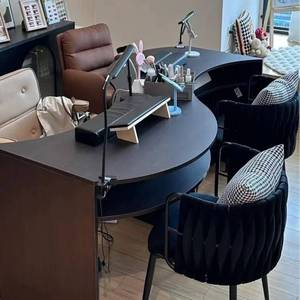 Table à ongles en bois de salon, <span class=keywords><strong>prix</strong></span> d'usine, forme en S, noir, beauté, spa, bureau, hôtel, simple, multi-personnes - Product Image 6