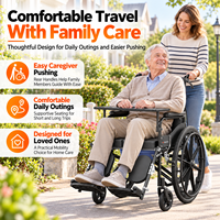 Fauteuil roulant manuel haut de gamme avec design pliable, cadre en acier carbone, coussin en cuir, plateau et roues arrière autopropulsées de 24 pouces
