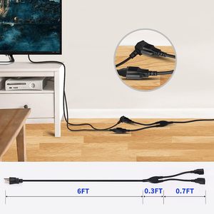 สายต่อพ่วง6Ft Y สายไฟ<span class=keywords><strong>3</strong></span>ง่าม1ถึง2ตัวแยกเต้าเสียบ16เกจ13A สายเคเบิล1625W SJT สีดำ - Product Image 6