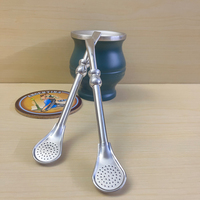 HSYM003 Cuillère à maté en acier inoxydable argenté de 175 mm et cuillère à bombilla
