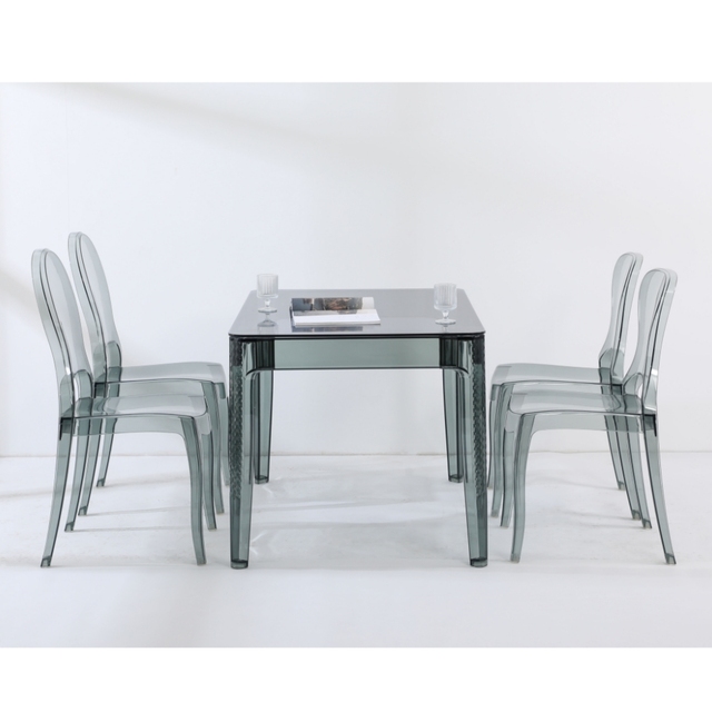 Wholesale Factory Modern Nordic Rectangular Long Tempered Glass Clear Acrylic Transparent Dining Table Set 4 Chair