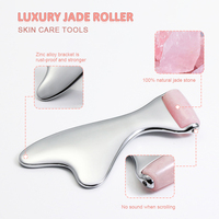 Rouleau facial en jade portable, mini outil de massage facial en acier inoxydable Guasha pour usage domestique
