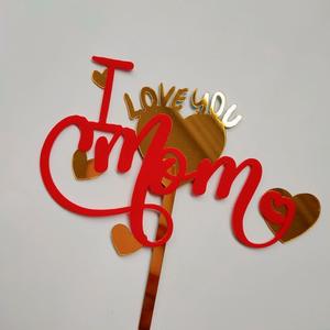 Prix usine or rouge acrylique gâteau Topper lettre bonne fête des mères t'aime maman gâteau décoration fournitures anniversaire gâteau <span class=keywords><strong>Plugin</strong></span> - Product Image 5