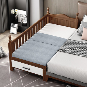 Cama infantil de madera maciza con barandillas y cajón de almacenamiento para niños y niñas, cama individual extensible - Product Image 1