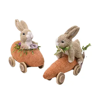 GY BSCI Hot Sale Easter Bunny Handcraft Home Ornament Rabbit Carrots Car Straw Bunny Easter Decoration