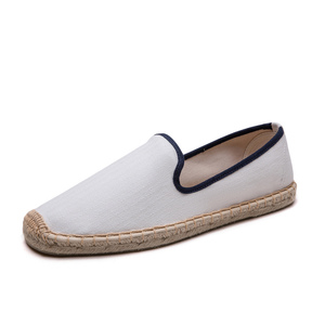 Chaussures minimalistes pour hommes, style slip-on blanc avec bordure <span class=keywords><strong>bleu</strong></span> <span class=keywords><strong>marine</strong></span>, dessus en toile durable, <span class=keywords><strong>espadrilles</strong></span> décontractées en jute tissé - Product Image 2