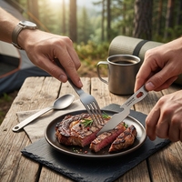 Ensemble de couteau, fourchette, cuillère et baguettes en titane pur, ultra-léger et portable pour le camping en plein air, pour 1 à 2 personnes