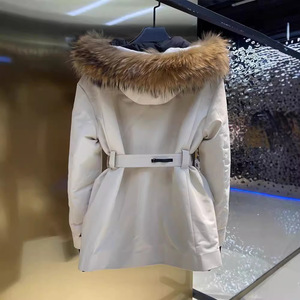 Upscale <strong>Women's</strong> Goose Fur Parka Short Winter Sports <strong>Coat</strong> with Windproof Stand Collar <strong>Waist</strong> Design Hooded Down Jacket - Product Image 6