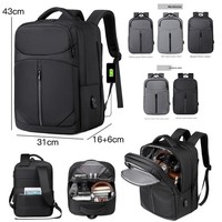 Sac de voyage d'affaires léger, extensible et imperméable pour hommes avec port USB, sac à dos pour ordinateur portable en tissu Oxford de 15,6 pouces