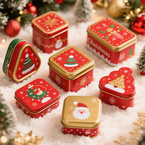 Nhà Máy Bán Buôn Tùy Chỉnh Hình Dạng Món Quà Kỳ Nghỉ Bao Bì Có Thể Tái Chế Sô Cô La Kẹo Container <span class=keywords><strong>Tin</strong></span> Có Thể Món Quà Giáng Sinh Kim Loại Hộp - Product Image 1