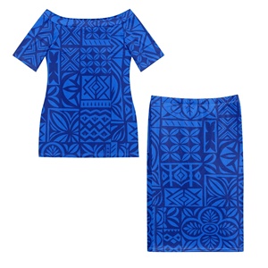 Conjunto Tradicional Samoano Polinesio Estilo Tapa Puletasi <span class=keywords><strong>de</strong></span> Dos Piezas para Mujer, Blusa Holgada con Hombros Descubiertos y Falda - Product Image 2