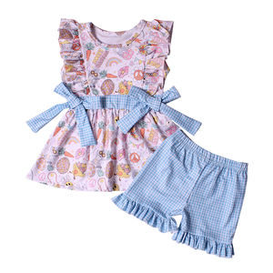 All'ingrosso 2 pezzi set di abbigliamento per bambina di alta qualità in seta dolce modello di arco personalizzato per bambini Boutique di moda per il negozio per bambini - Product Image 2