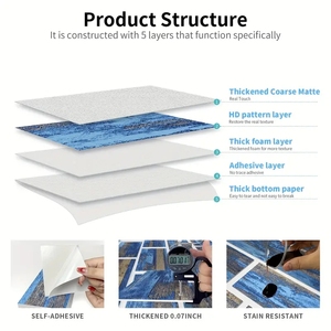 Pegatina Retro con patrón de madera azul, paneles de pared autoadhesivos, pegatina de pared de espuma <span class=keywords><strong>Eva</strong></span> gruesa mate, papel tapiz 3D para decoración de casa - Product Image 6