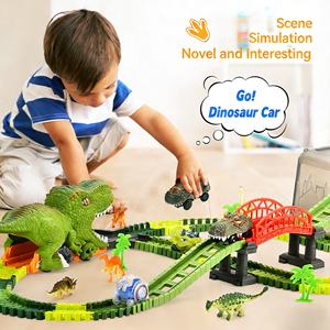 مسار سباق الديناصورات الكهربائي EPT 186 قطعة |   لعبة مسار مرن قابلة للتجميع مع سيارات LED ونماذج ديناصورات للأطفال - Product Image 3