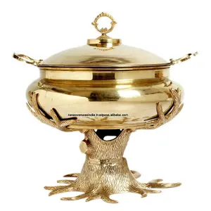豪華なテーブルトップゴールドビュッフェフードウォーマー装飾的なケータリングサービングディッシュ真鍮の摩擦皿結婚披露宴のためのツリースタンド付き