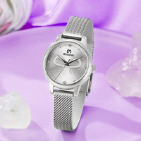 Montre pour femme en acier inoxydable avec bracelet en maille, cadran à aiguilles, résistante à l'eau 30 bars et aiguilles lumineuses