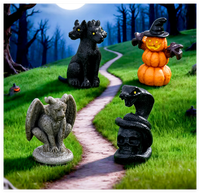 Mini DIY artesanías de resina de Halloween estatuilla de pájaro Castillo de la muerte y fantasma Micro paisaje jardín figuras horribles estilo en miniatura