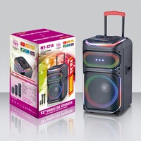 Altavoz Triple Premium de 12 Pulgadas para Eventos con Dos Micrófonos Inalámbricos para Espectáculo de Luces RGB con Sincronización Rítmica para Actuaciones en Vivo