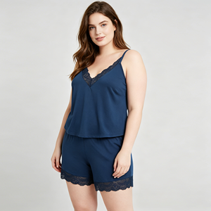 Nouvel Arrivage 2026 – Ensemble de Nuit Grande Taille en Dentelle Sexy, Couleur Unie, Caraco Col V et Short Élastique pour Femme - Product Image 2